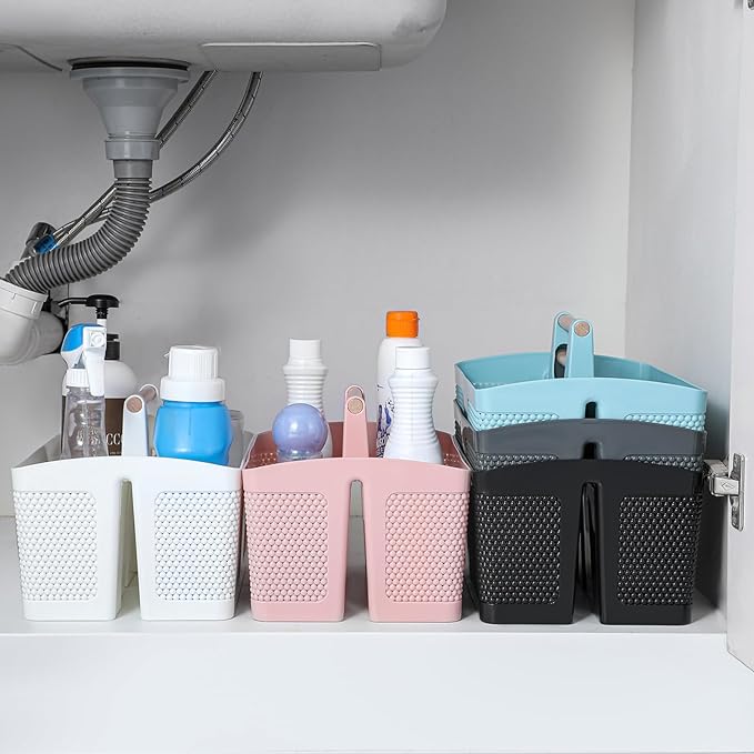 rejomiik Portable Shower Caddy Basket Plastic Cleaning Caddy Organizer Storage Tote with Handle for Bathroom, College, Dorm Room Essentials, Blue
