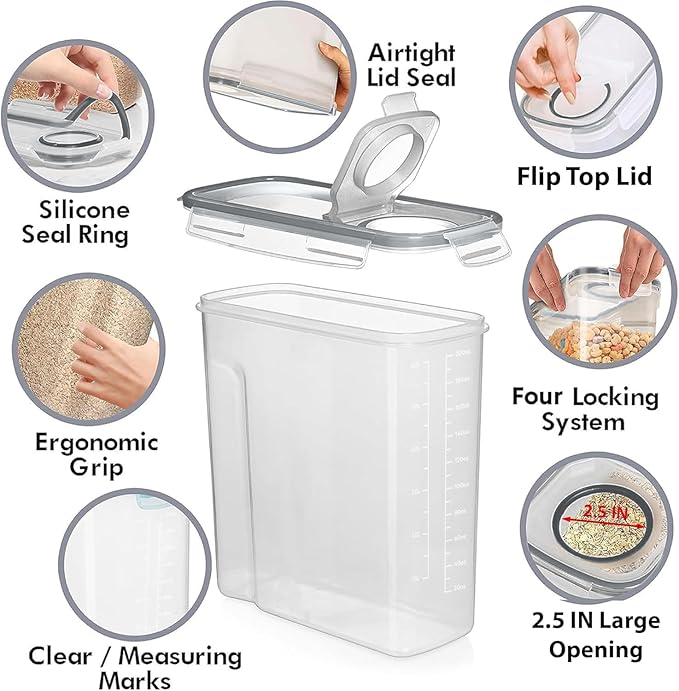 Shazo 2 Pack (6.3L / 213OZ) EXTRA Large Airtight Food Storage Cereal Containers for Bulk Food Storage BPA-Free Plastic Container, Pantry Organization and Canister for Rice, Pasta, Sugar & Flour