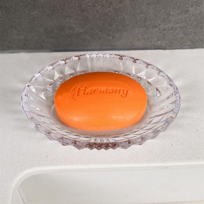 Clear Glass Soap Dish, Oval Bar Soap Holder with Embossed Raised Sides for Bathroom, Sink and Kitchen