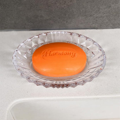 Clear Glass Soap Dish, Oval Bar Soap Holder with Embossed Raised Sides for Bathroom, Sink and Kitchen