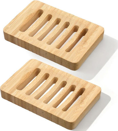 2 Pack Wooden Soap Holder Waterproof Self Draining Soap Dish Wood Soaps Tray for Shower Bathroom Kitchen Bathtub