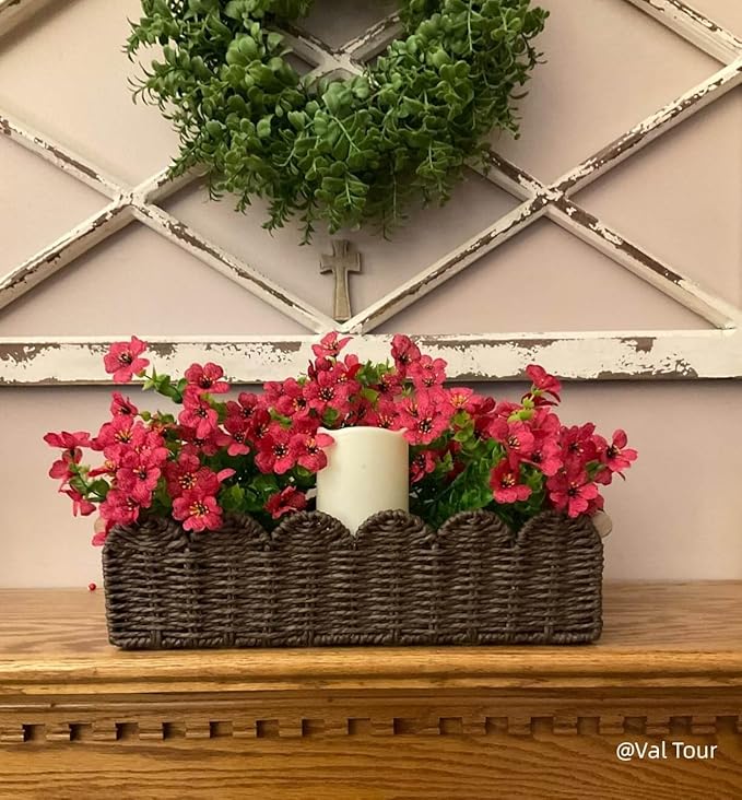 CubesLand Paper Rope Scalloped Edge Shelves Storage Basket, Woven Toilet Paper Baskets for Over Toilet Storage Shelf, Ending Table, Floating Shelves Organizing or Home Décor, with Wood Handle, Brown