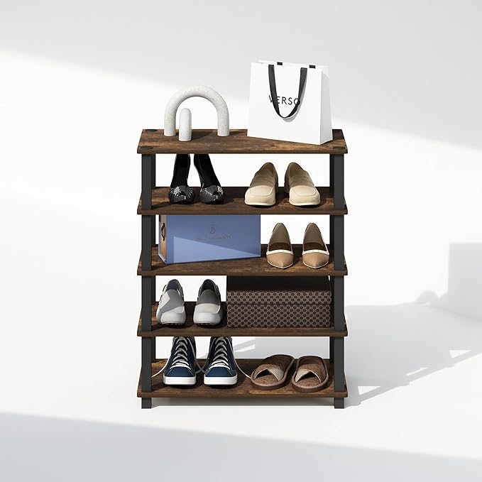 Furinno Turn-S-Tube Set of 2 Shoe Rack, 3-Tier Shoe Organizer, Stackable Shoe Storage with Multipurpose, 11.6 x 23.6 x 22.2, for Closet Entryway, Office, Garage, Amber Pine
