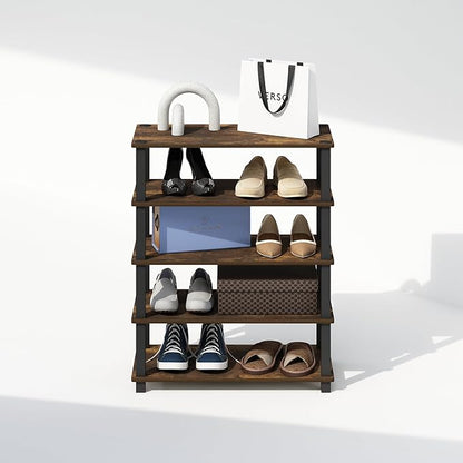Furinno Turn-S-Tube Set of 2 Shoe Rack, 3-Tier Shoe Organizer, Stackable Shoe Storage with Multipurpose, 11.6 x 23.6 x 22.2, for Closet Entryway, Office, Garage, Amber Pine