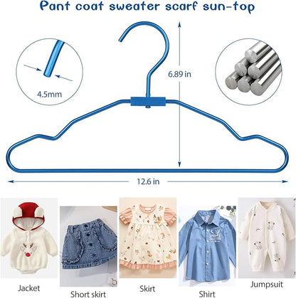 VWV Blue Aluminum Hangers, 20 Pack Baby Hanger，12.6 Inch Children Baby Hangers, Sturdy Metal Children Clothes Hangers for Wardrobe, Space-Saving Toddler Hanger