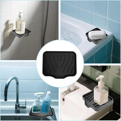 2 Pack Silicone Soap Dish with Drain, Self Draining Bar Soap Holder for Shower, Silicone Dish Soap Tray, Bathroom and Kitchen Sink Organizer, Black