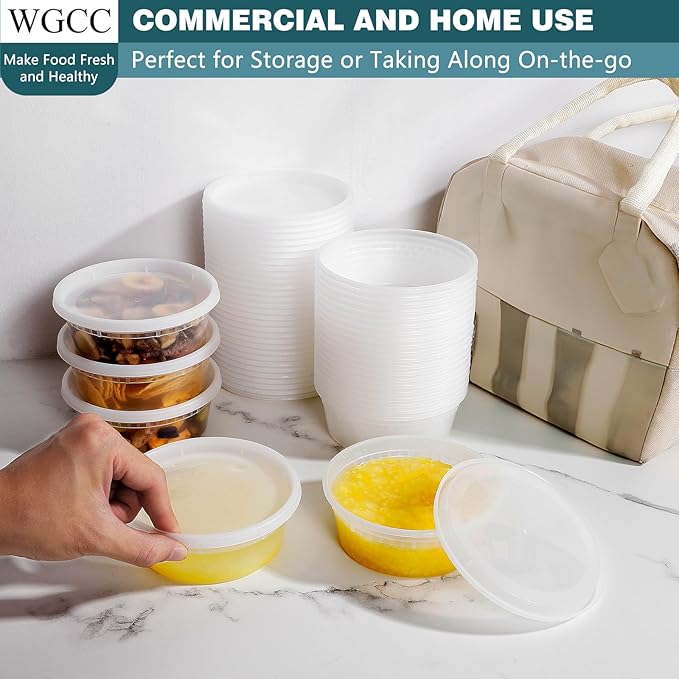 WGCC Deli Containers with Lids 8oz- Disposable Soup Containers with Lids 48 Sets - Plastic Container with Lid, Food Container with Leakproof, BPA Free/Microwave/Freezer/Dishwasher Safe