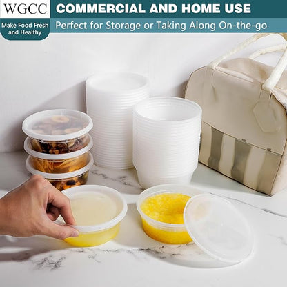 WGCC Deli Containers with Lids 8oz- Disposable Soup Containers with Lids 48 Sets - Plastic Container with Lid, Food Container with Leakproof, BPA Free/Microwave/Freezer/Dishwasher Safe