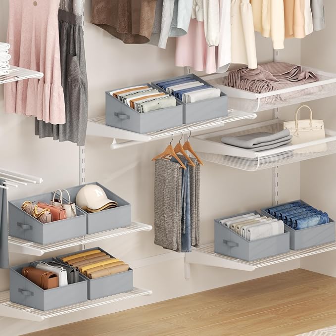 DIMJ Closet Storage Bins 10 Pack - Fabric Storage Baskets for Shelves, Collapsible Clothes Organizer with Handles, Trapezoid Shelf Organization Storage Cubes for Purse, Toys, Books, Towel, Clothes