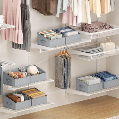 DIMJ Closet Storage Bins 10 Pack - Fabric Storage Baskets for Shelves, Collapsible Clothes Organizer with Handles, Trapezoid Shelf Organization Storage Cubes for Purse, Toys, Books, Towel, Clothes
