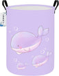 Round Cute Whale Laundry Basket,Collapsible Laundry Hamper for Nursery,Toy Storage Bin for Kids Girls,Waterproof Storage Basket for Home,Bedroom,Playroom,New Parent Gift(Purple Whale)