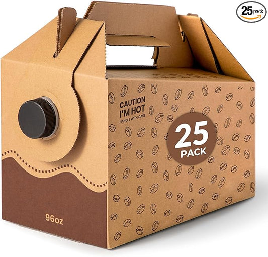 Fit Meal Prep 25 Pack 96 oz Disposable Coffee Dispensers with Handle, Insulated to Go Storage Containers, Portable Coffee Box Cold Hot Drink Dispenser Bulk for Party, Catering, Office, Take Out