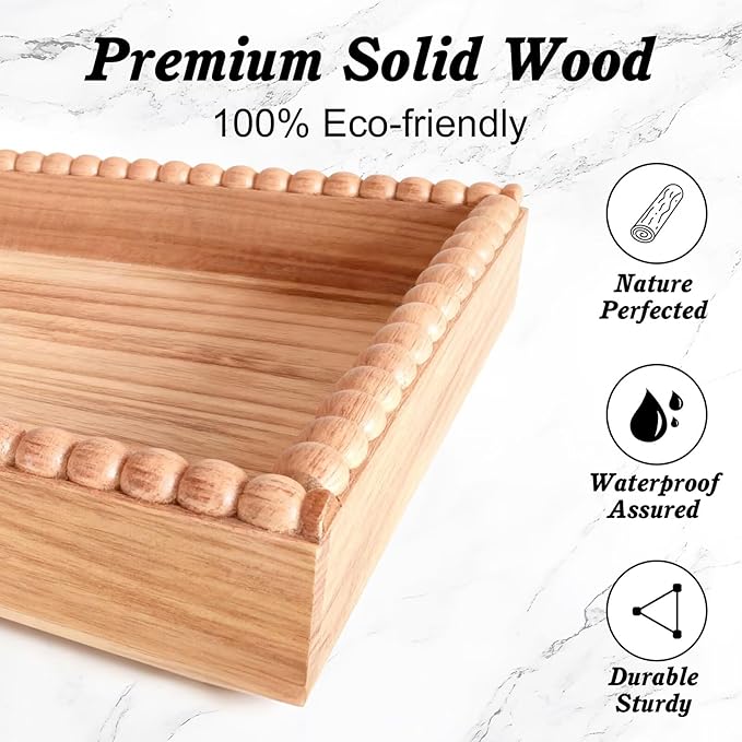 2-Tier Bathroom Countertop Organizer with 8 Hooks -Wooden Perfume & Makeup Storage Tray for Vanity Dresser, Farmhouse Skincare Organizer & Jewelry Holder for Kitchen Coffee Station
