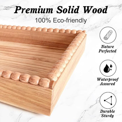 2-Tier Bathroom Countertop Organizer with 8 Hooks -Wooden Perfume & Makeup Storage Tray for Vanity Dresser, Farmhouse Skincare Organizer & Jewelry Holder for Kitchen Coffee Station