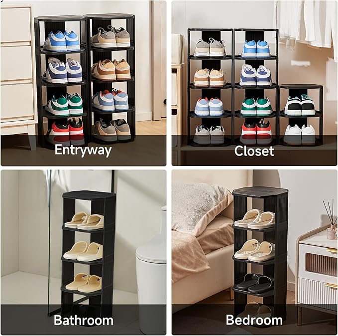 UFORU Vertical Shoe Rack, 6-Tier Plastic Stackable Storage Shelf for Small Closets and Narrow Spaces, Compact Free Standing Shoe Racks for Entryway Bedroom Dormitory