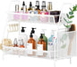 VITVITI 2-Tier Bathroom Organizer Countertop, Metal Wire Mesh Bathroom Counter Organizer Storage with Basket Hooks, Vanity Tray Shelf, Kitchen Spice Rack, White