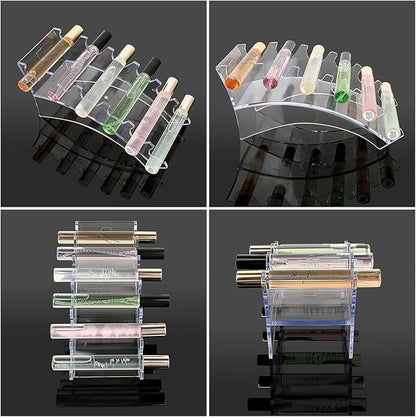 ELLDOO 2 Pack Rollerball Perfume Organizer, 6 Slots Clear Acrylic Perfume Storage Holder Beauty Scent Holder, Makeup Brush Lipgloss Lipstick Display Stand, Pen Holder for Home School Office