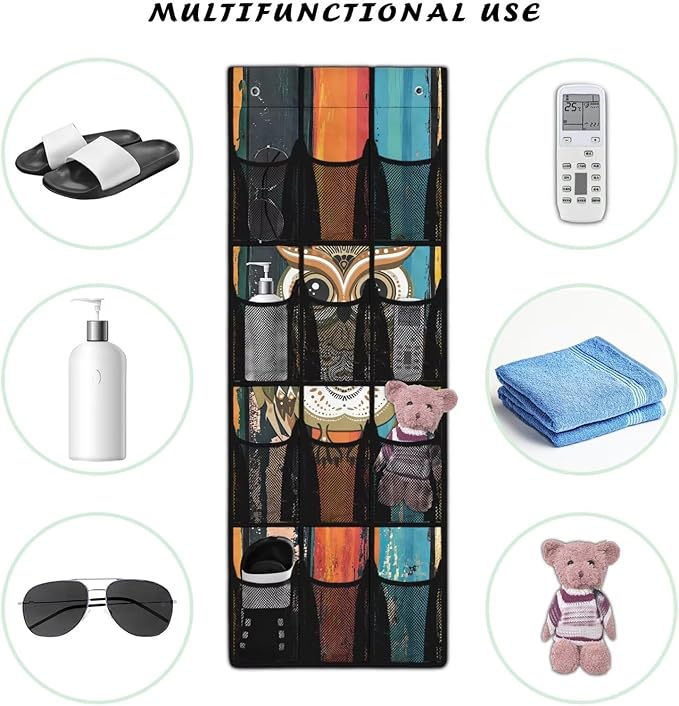 Owl Over Door Organizer Clear Deep Pockets Closet Door Hanging Shoe Rack Organizer Machine Washable Hanging Storage Bag for Garage Laundry Bathroom Kitchen