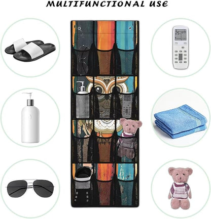 Owl Over Door Organizer Clear Deep Pockets Closet Door Hanging Shoe Rack Organizer Machine Washable Hanging Storage Bag for Garage Laundry Bathroom Kitchen