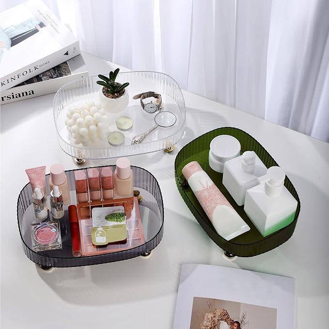 Clear Acrylic Perfume Tray, Round Makeup Bathroom Trays for Counter, Decorative Vanity Trays for Bathroom Countertop for Dresser Tops - Green