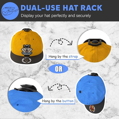 Niunuerga 16 Pack Adhesive Hat Hooks for Wall, Strong Hat Rack for Baseball Caps, Hat Organizer Display for Home Decor, Hat Hold Hanger for Wall, Door, Closet, No Drilling (Black)