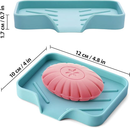 Light Green Silicone Soap Dish Tray, Self-Draining Soap Holder for Bar Soap, Silicone Soap Tray with Drainage, Soap Dishes for Kitchen Counter