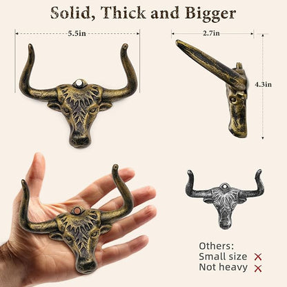 Cowboy Hat Rack for Wall 2 Pack Modern Cast Iron Cowboy Hat Holder Cowgirl Hat Hanger Western Decor Longhorn Wall Hooks Closet Bedroom Living Room Antique Gold Men's Western Gifts