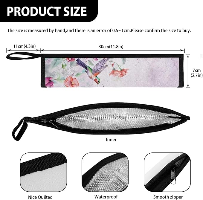 COEQINE Portable Travel Solverware Bag Portable Utensil Case Women Aesthetic Hummingbirds Travel Portable Utensil Case With Keychain