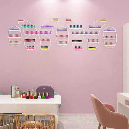 Butterfly Wall-Mounted Nail Polish Rack Set of 5-11LBs/Rack Capacity, Adjustable Cosmetic Display for Salon & Home Spa (White)
