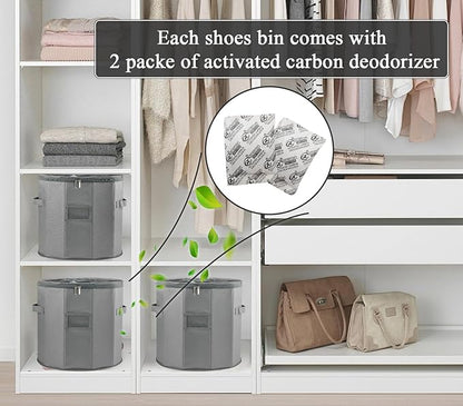 Round Shoe Storage Organizer, Zapateras Organizer RV Shoe Boxes Small Space Shoe Basket for Closet/Entryway Mudroom Shoe Containers - Gray