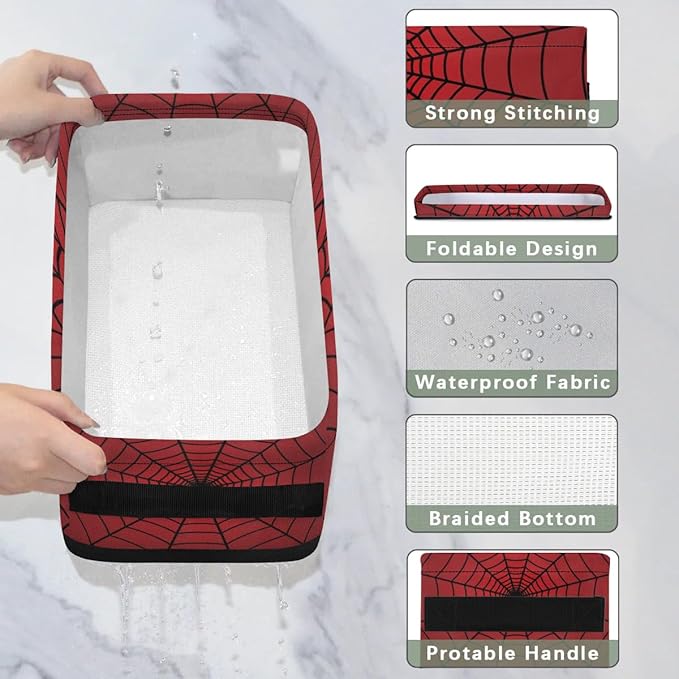 Spiders Web Red Small Bathroom Baskets for Toilet,Foldable Toilet Paper Tank Basket Organizer for Towels Storage Decorative Open Storage Bins for Home,Closet,Containers,Cabinet