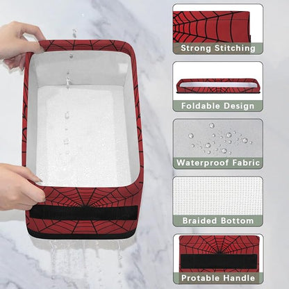 Spiders Web Red Small Bathroom Baskets for Toilet,Foldable Toilet Paper Tank Basket Organizer for Towels Storage Decorative Open Storage Bins for Home,Closet,Containers,Cabinet