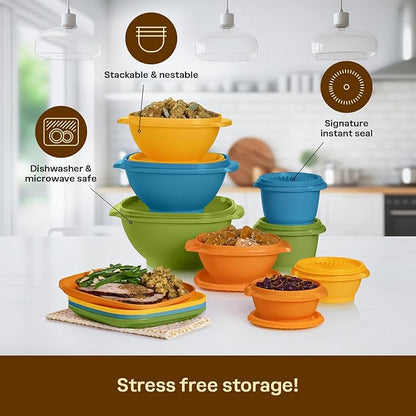 Tupperware Heritage Retro Collection, Bowls & Plates, 20 Piece Food Storage Container Set in Retro Colors, Dishwasher Safe and BPA Free
