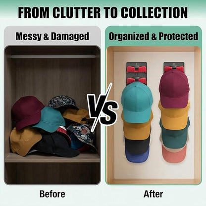 JBD Hat Organizer for Wall - No Drilling Hat Rack for Baseball Caps, 2 Pack Wall Mounted Hat Rack Holds 20 Hats, Space Saving Hat Storage for Closet Door Bedroom, Damage-Free Cap Holder