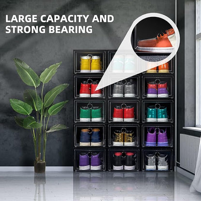 VICASKY Plastic Shoes Storage Box with Dustproof Cover, 34x18x25cm, Black Front-opening Shoe Organizer for Sneaker and Boot Storage at Home