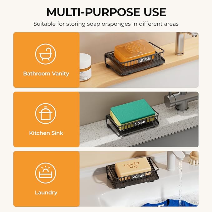 Self Draining Soap Dish, Carbon Steel Bar Soap Holder for Shower, Waterfall Design Soap Saver for Bathroom, Kicthen Sink and Countertop