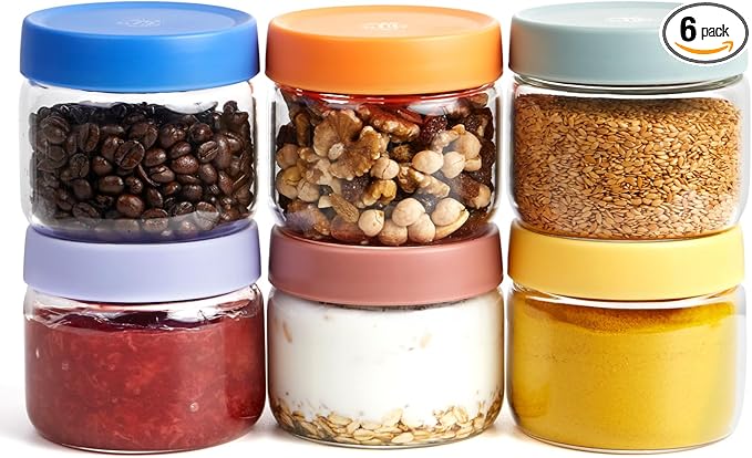 Premium 10oz Borosilicate Glass Jars with Airtight Lids (6 Pack) – Freezer to Oven Safe (-4°F to 446°F) – For Overnight Oats, Chia Pudding, Yogurt Parfaits, Dressings, Sauces & More