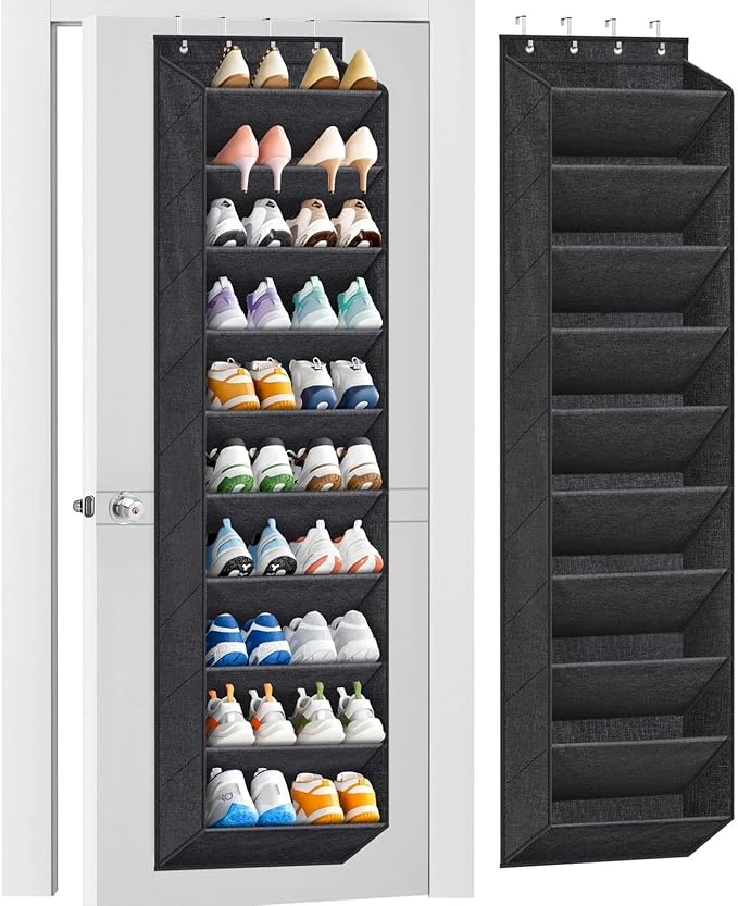 for KIMBORA 10 Tier Over The Door Shoe Organizer, Hanging Shoe Storage, Large Pockets, Compatibility with Doors