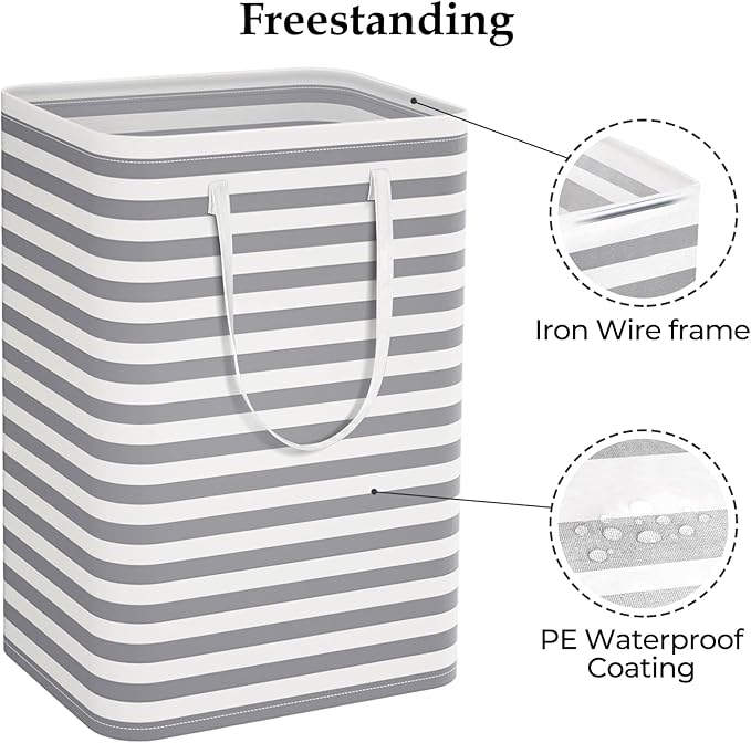 StorageRight Laundry Basket Hamper Large Collapsible Laundry Hamper with Easy Carry Handles，Freestanding Clothes Hampers for Laundry, Bedroom, Dorm, Clothes, Towels, 75L, Grey