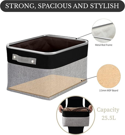 DECOMOMO Storage Bins, Large Fabric Storage Baskets for Shelves, Decorative Linen Closet Organizer, 15 x 11 x 9.5 inches (Grey & Black, 3 Pack)