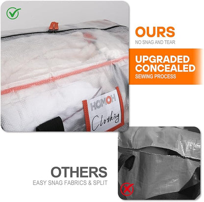 8 Pack Moving Bags, 115lb Capacity Heavy Duty Storage Bag with Zippers and Strong Handles, Packing Bags with Internal Compression Straps, Alternative to Moving Boxes -103L,Clear and Black