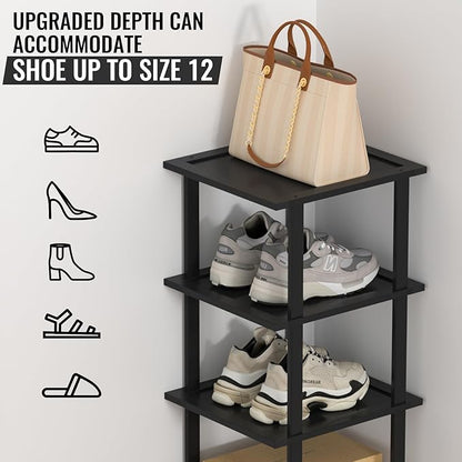 MHXW SXPN Bamboo Free Standing Shoe Rack Shelf Multi Tier Tall Wooden Stackable Shoes Rack Organizer for Closet Front Door Entrance Narrow Vertical Shoe Storage (Black, 12 Tiers)