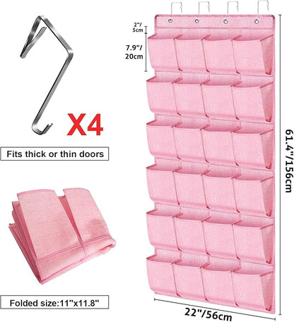 homyfort Pink Shoe Organizer Over the Door for Girls Women Kids Room,Hanging Shoe Rack Organizer for Closet Door,Zapateras Storage Holder with 24 Large Pockets & 4 Sturdy Hooks for Shoes,Slippers