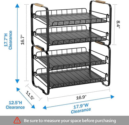 MAXIFFE 2-Tier Can Organizer for Pantry, 16.9"W × 11.5"D × 16.7"H, Stackable Metal Adjustable Hold 40 Cans Rack Storage Holder Dispenser for Soda Drinks Fruits, for Kitchen Countertop, 2 Pack Black