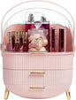 Paris Hilton Makeup Storage Organizer with Lid, Cosmetics and Skincare Organizer for Vanity, Portable Makeup Storage Box for Countertop, Fluted Design with Gold Accents, Pink