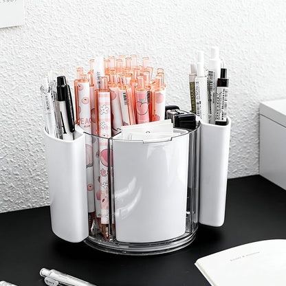 Rotating Makeup Organizer Countertop, Detachable Desk Organizer, 5 Slots Unique Make up Brushes Cup for Cosmetics, Art Supply, Multi Compartment Pen Holder, White, 1 Piece