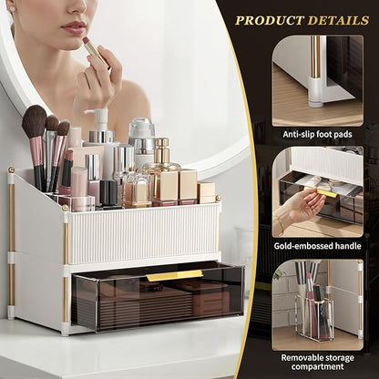 INVSSENE Stackable Makeup Organizer Countertop, Storage Perfume Skincare Cosmetic Lipstick Face Mask Makeup Brush Palettes, Ideal for Vanity Bathroom Counter