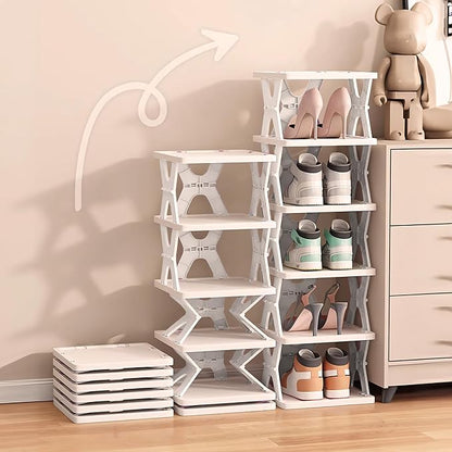 XDMTWLKJ Collapsible Shoe RackOrganizer 6 Tiers-Foldable Shoe Racks for Closet, Space-Saving Kid's Shoe Storage, No Assembly Shoe Shelves for Entryway, Living Room, Bedroom