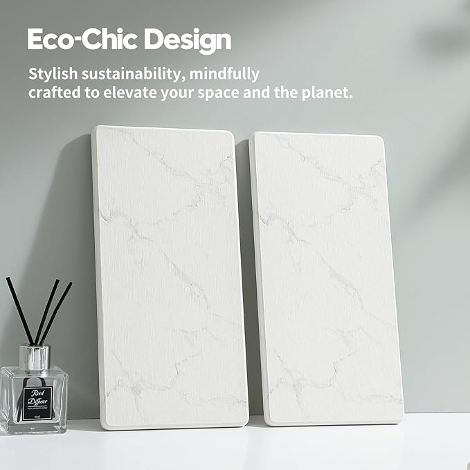 2PCS 10"x 5" Large Bathroom Sink Vanity Trays, Water Absorbing Diatomite Stone Quick Drying Mat for Kitchen Counter, Dish Rack Dispensers Sponge Holder Caddy Organizer, Marble White, 10"x 5"
