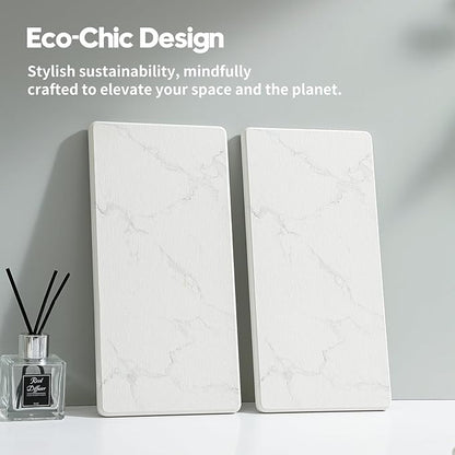 2PCS 10"x 5" Large Bathroom Sink Vanity Trays, Water Absorbing Diatomite Stone Quick Drying Mat for Kitchen Counter, Dish Rack Dispensers Sponge Holder Caddy Organizer, Marble White, 10"x 5"